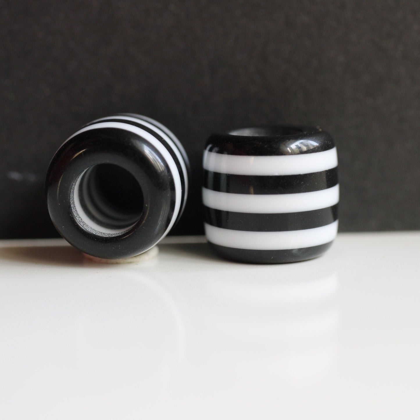 2 Black & White Acrylic Dread Beads - 6mm Bead Hole - Rainbow Dread Bead, Rainbow Dreadlock Bead, Dread Jewelry, Dread Accessories