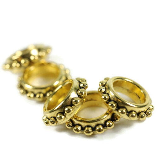 5 Gold Stackable Dreadlock Bead - 7mm bead hole - Large Hole Beads for Jewelry, Flower dread bead, Dreadlocks, metal dread bead