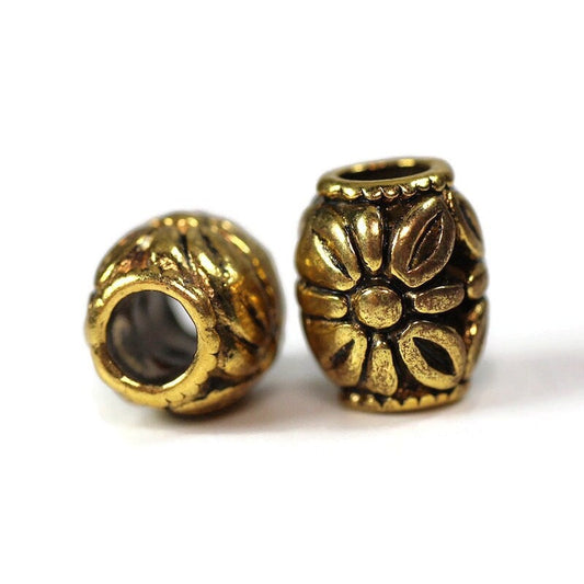 2 pack Daisy Dread Bead Gold - 5mm bead hole - Large Hole Beads for Jewelry, Hair, Braids, Dreadlocks, & Beards, metal dread bead