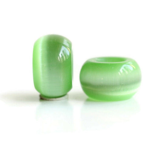 2 Green Glass Cats Eye Dread Beads - 6mm Bead Hole - DreadLock Beads, Dread Beads and Accessories, Hair Beads, Dread Jewelry