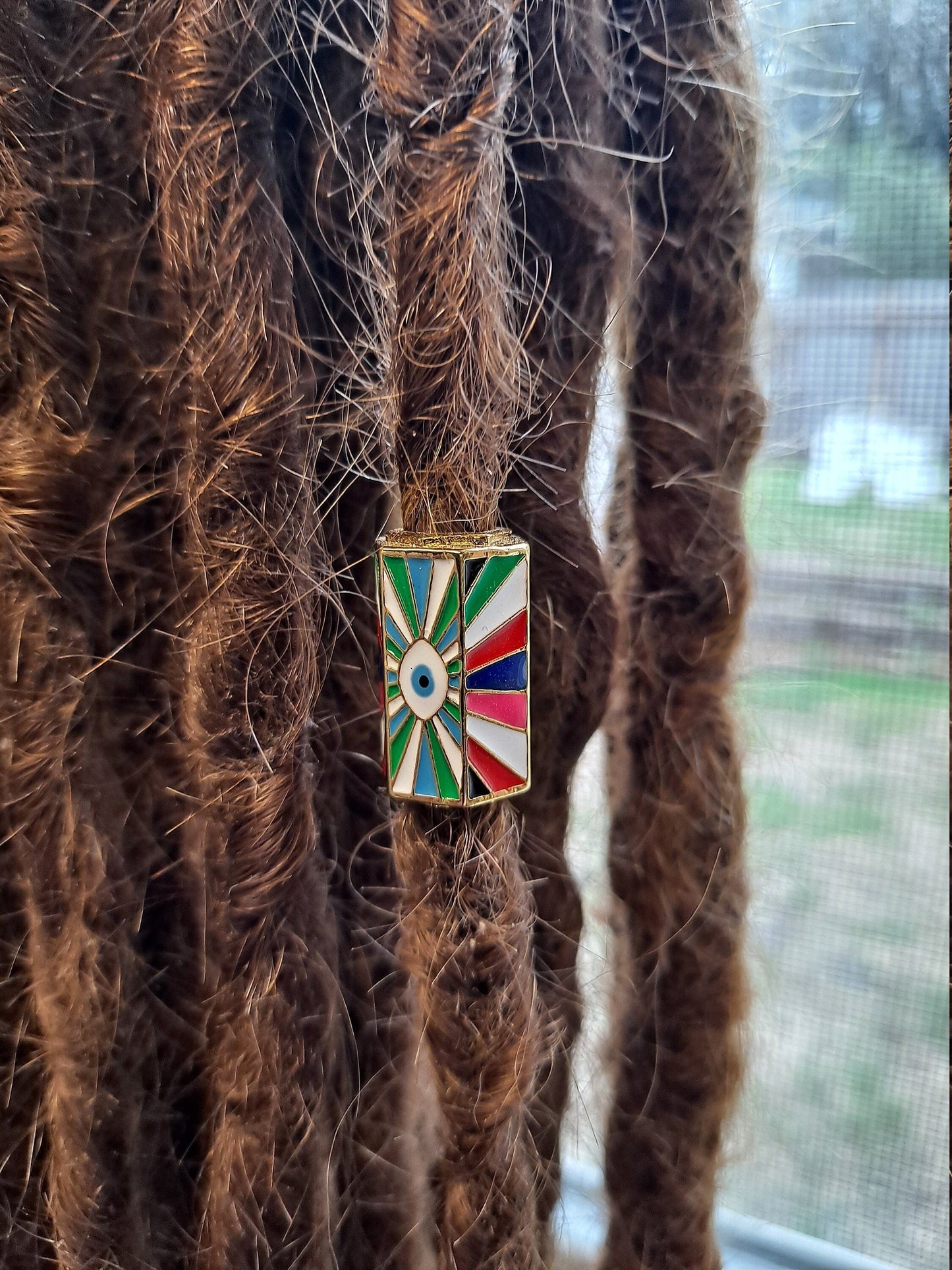 Mulit color Evil Eye Dreadlock Bead // 7mm Beads Hole // Psychedelic Beads for Dreadlocks, Dread Beads, metal dread bead