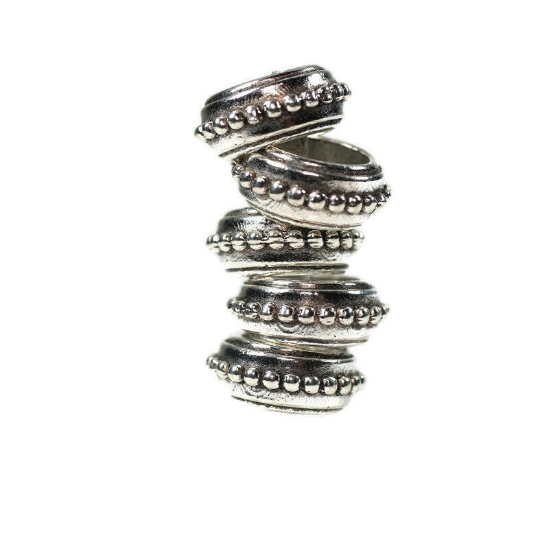 5 Silver Stackable Dreadlock Bead - 7mm bead hole - Large Hole Bead, Flower dread bead, Hair, Braids, Dreadlocks, metal dread bead
