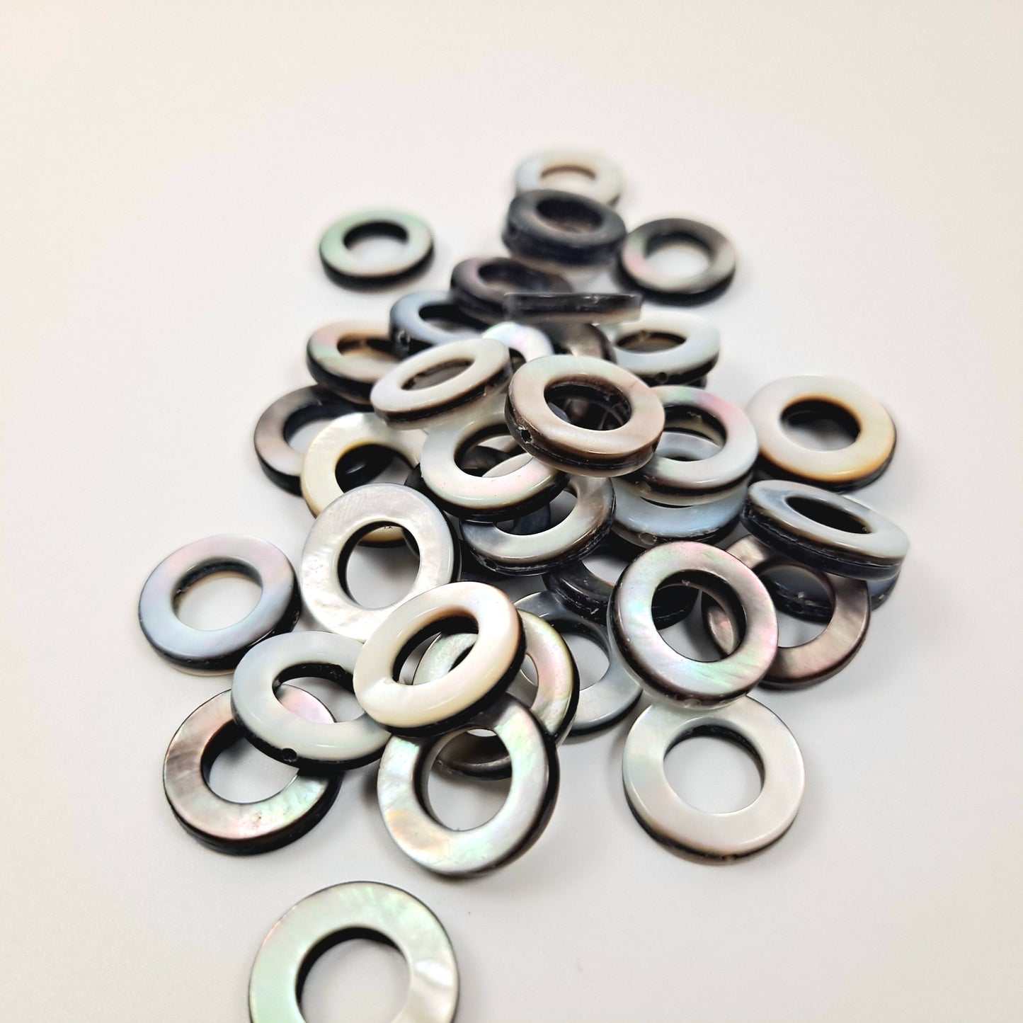Mother of Pearl Dread Bead Rings, 2 Pack - 8mm bead hole - Shell Dread Beads, Black Mother of Pearl Dread Accessories Stone Dread Beads