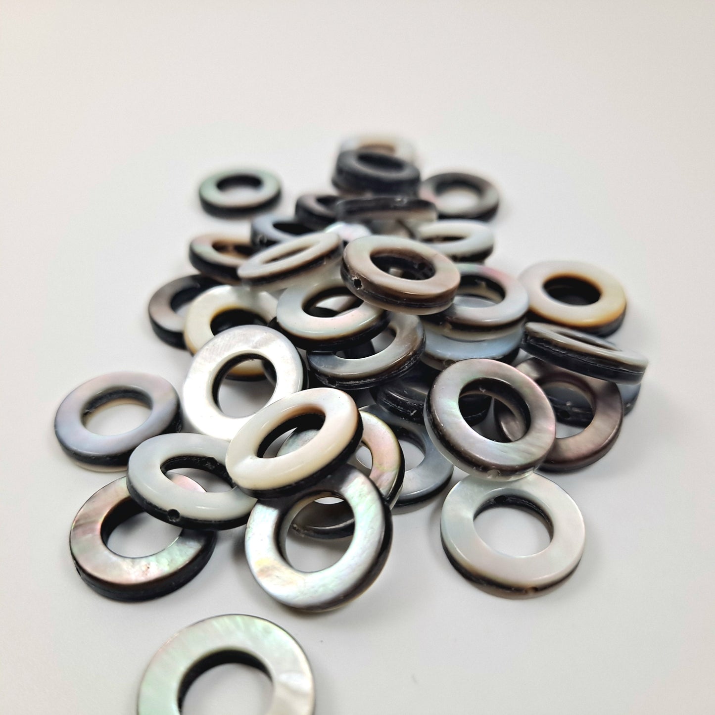 Mother of Pearl Dread Bead Rings, 2 Pack - 8mm bead hole - Shell Dread Beads, Black Mother of Pearl Dread Accessories Stone Dread Beads