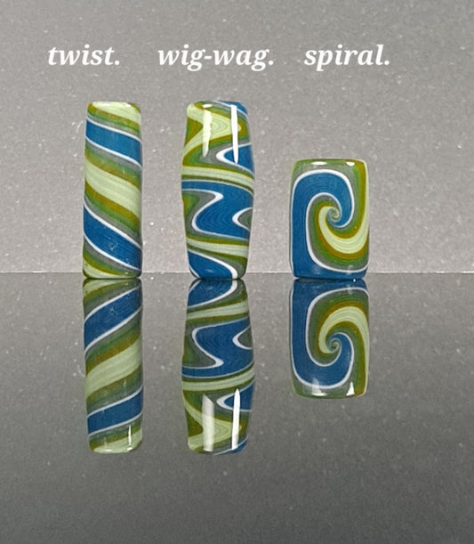 Forest Spring Glass Dread Bead / CUSTOM Style and sizes Options / 4-16mm Bead Holes / Spiral - Wig wag - Twist / Custom Loc Accessories