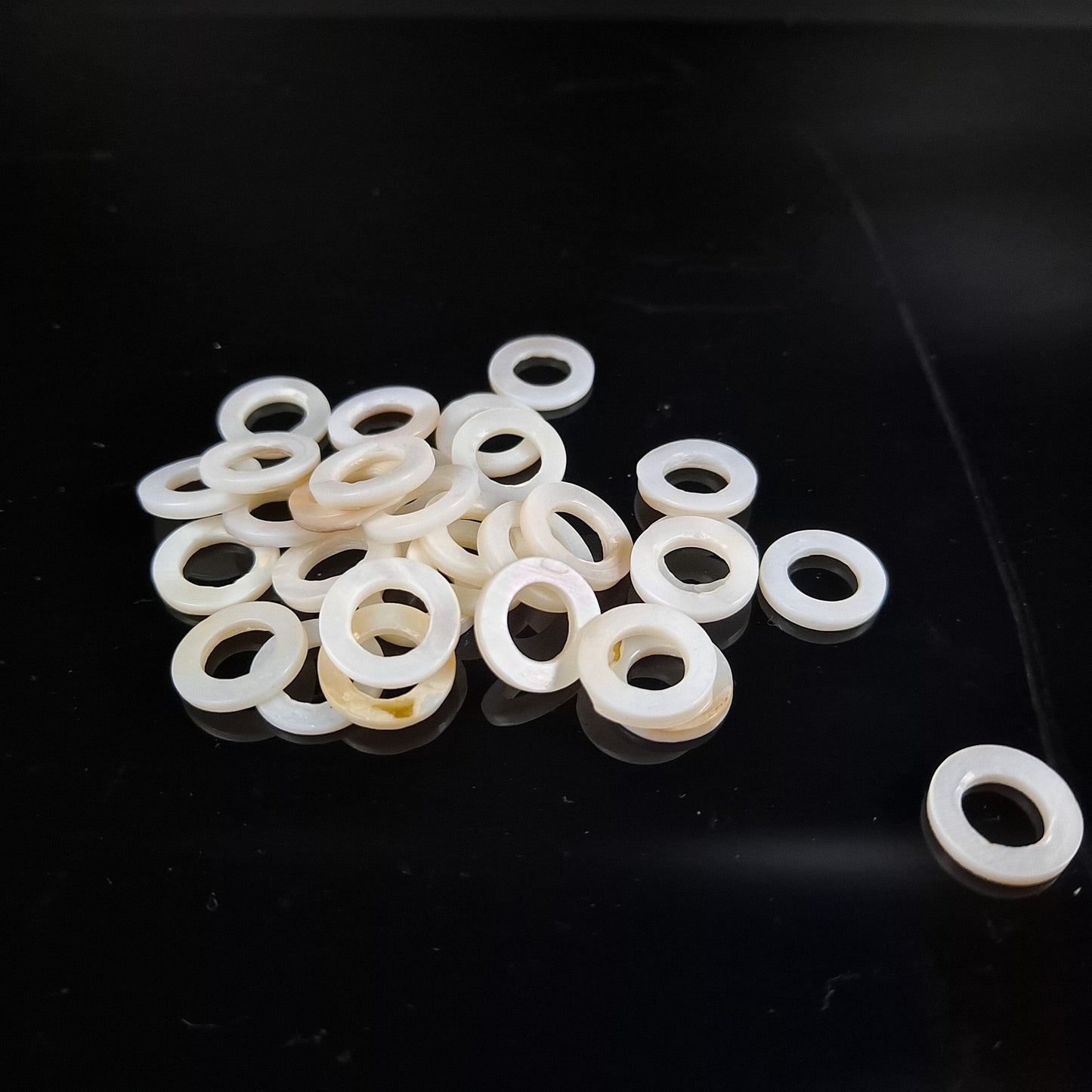 3 Pack Mother of Pearl Dread Bead Rings - 8mm bead holes - Shell Dread Beads, White mother of pearl Stone Dread Beads