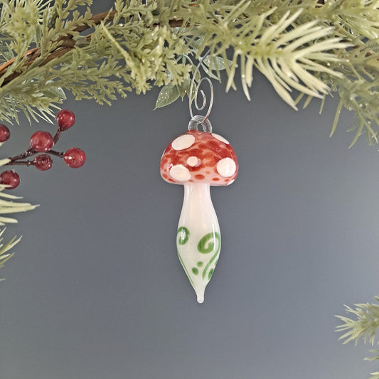 Blown Glass Mushroom Ornament, Cottagecore Mushroom Gift, Made to Order