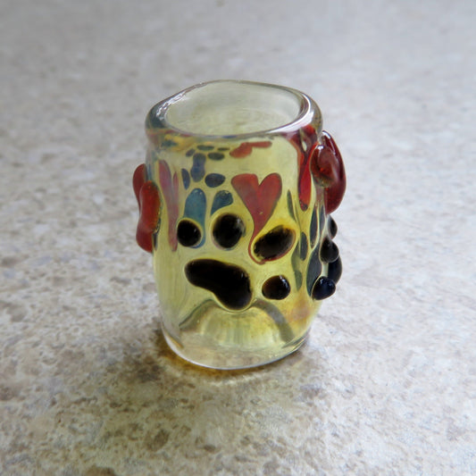 Paw Print with Hearts Glass Dread Bead, CUSTOM Bead Hole Sizes 4-16mm