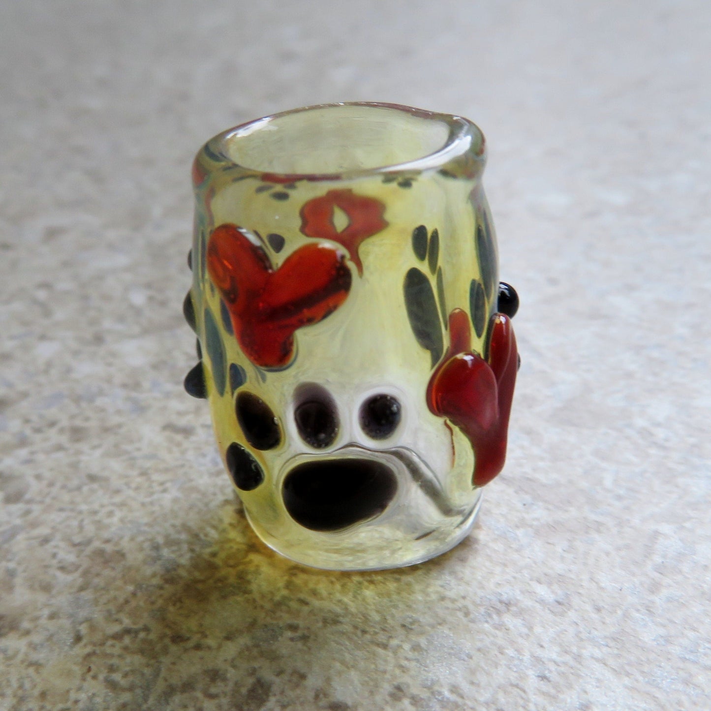 Paw Print with Hearts Glass Dread Bead, CUSTOM Bead Hole Sizes 4-16mm
