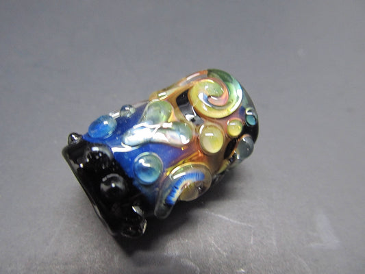 Fancy Silver Fume Black Glass Dread Bead, CUSTOM Bead Hole Sizes 4-16mm