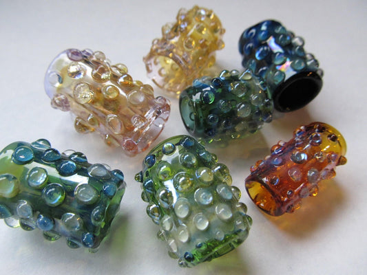 Dots on Green Glass Dread Bead, 4mm - 16mm Bead Hole Sizes Available, Made to Order