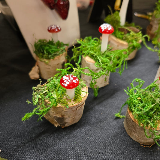 Mini Glass Mushroom Sculptures, Amanita mushroom