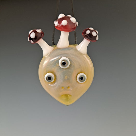 3 Eyed Mushroom Man Blown Glass Pendant Necklace - Limited Edition 00207