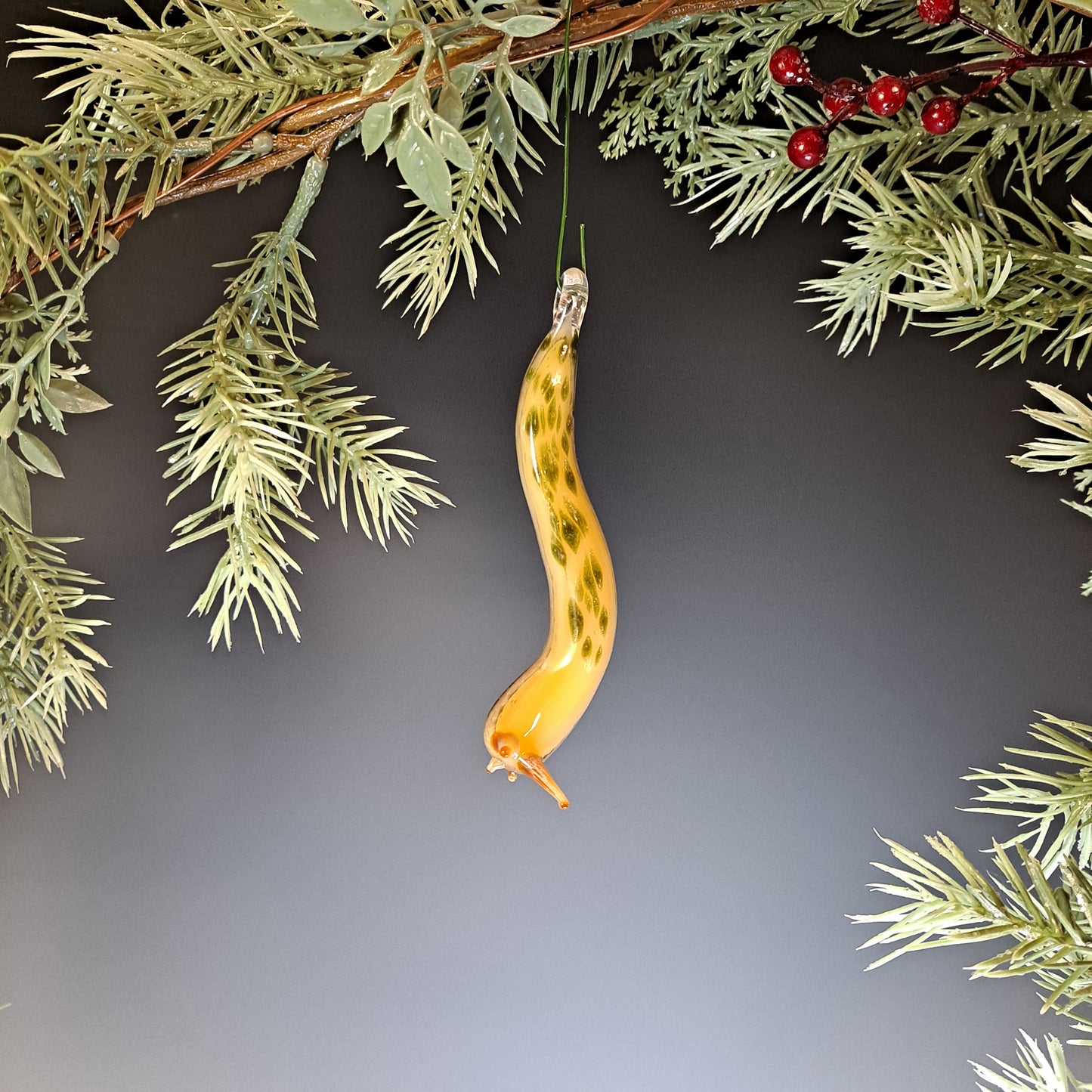 Handmade Glass Banana Slug Tree Ornament