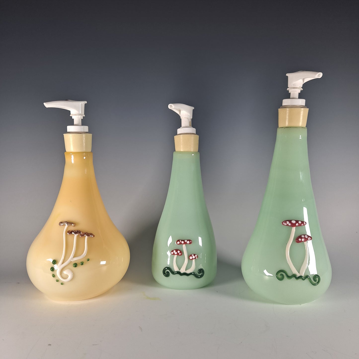 Hand blown Glass Mushroom Soap Dispensers