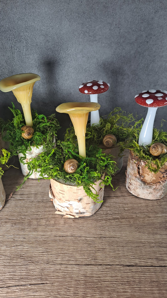 Mushroom Sculptures, Glass Chanterelle Mushrooms