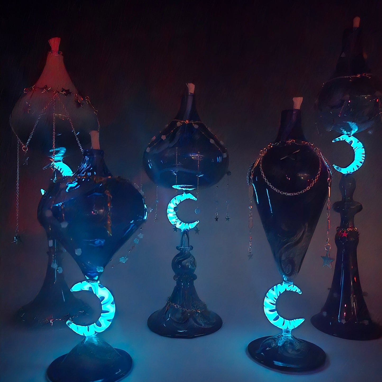 Glow in the Dark Blue Moon Oil Lamp Collection