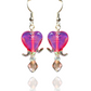 Bleeding Heart Flower-shaped earrings with pink and purple colors on a white background