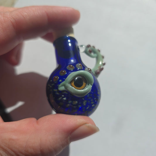 Eyeball Monster Potion Bottle Necklace, Cobalt and green with tentacle arm