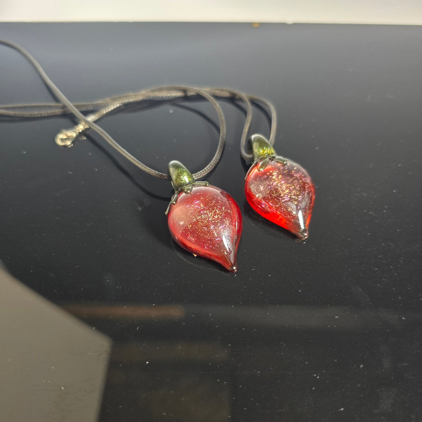 Strawberry Dichroic Glitter Pendant Necklace