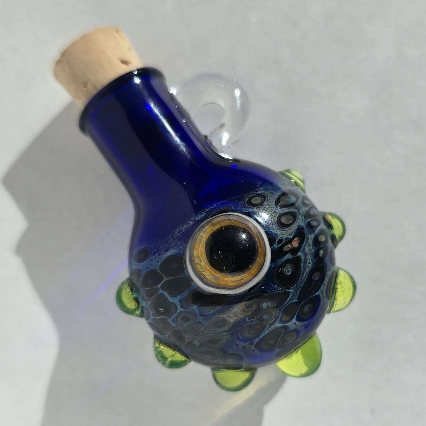 Eyeball Monster Potion Bottle Necklace, Cobalt and UV Dots