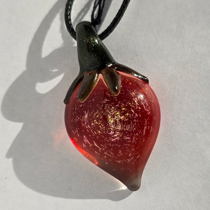 Strawberry Dichroic Glitter Pendant Necklace
