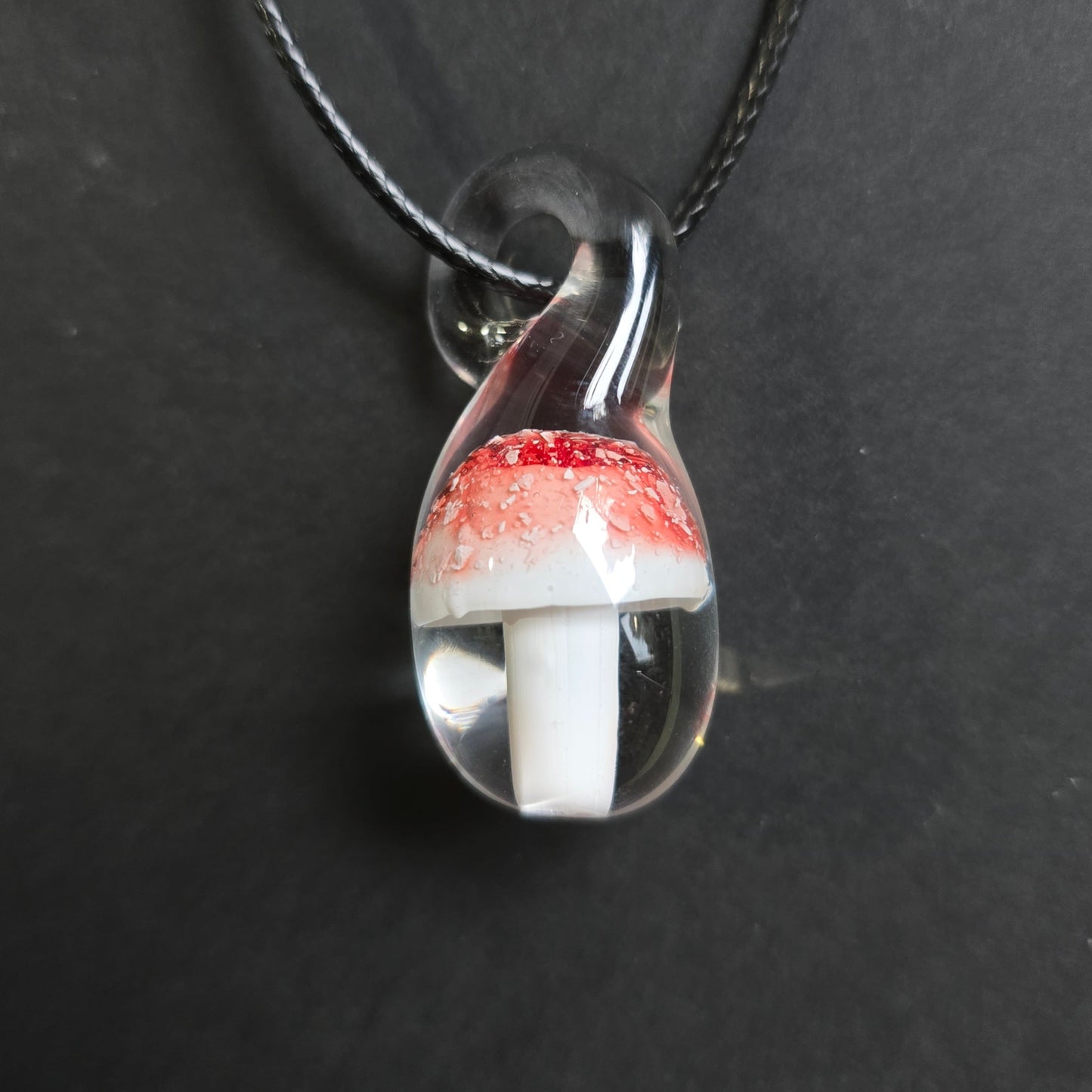 Custom Color Glass Mushroom Necklace, Magic Mushroom Jewelry, Vintage 90s Shroom Pendant
