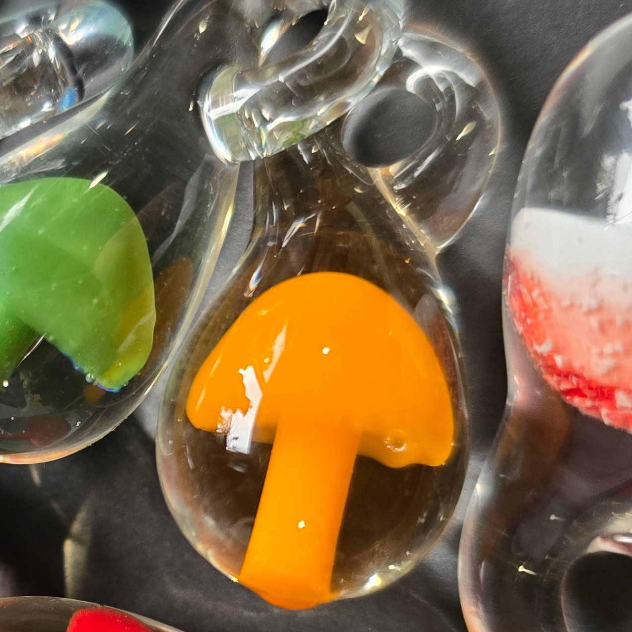 Custom Color Glass Mushroom Necklace, Magic Mushroom Jewelry, Vintage 90s Shroom Pendant