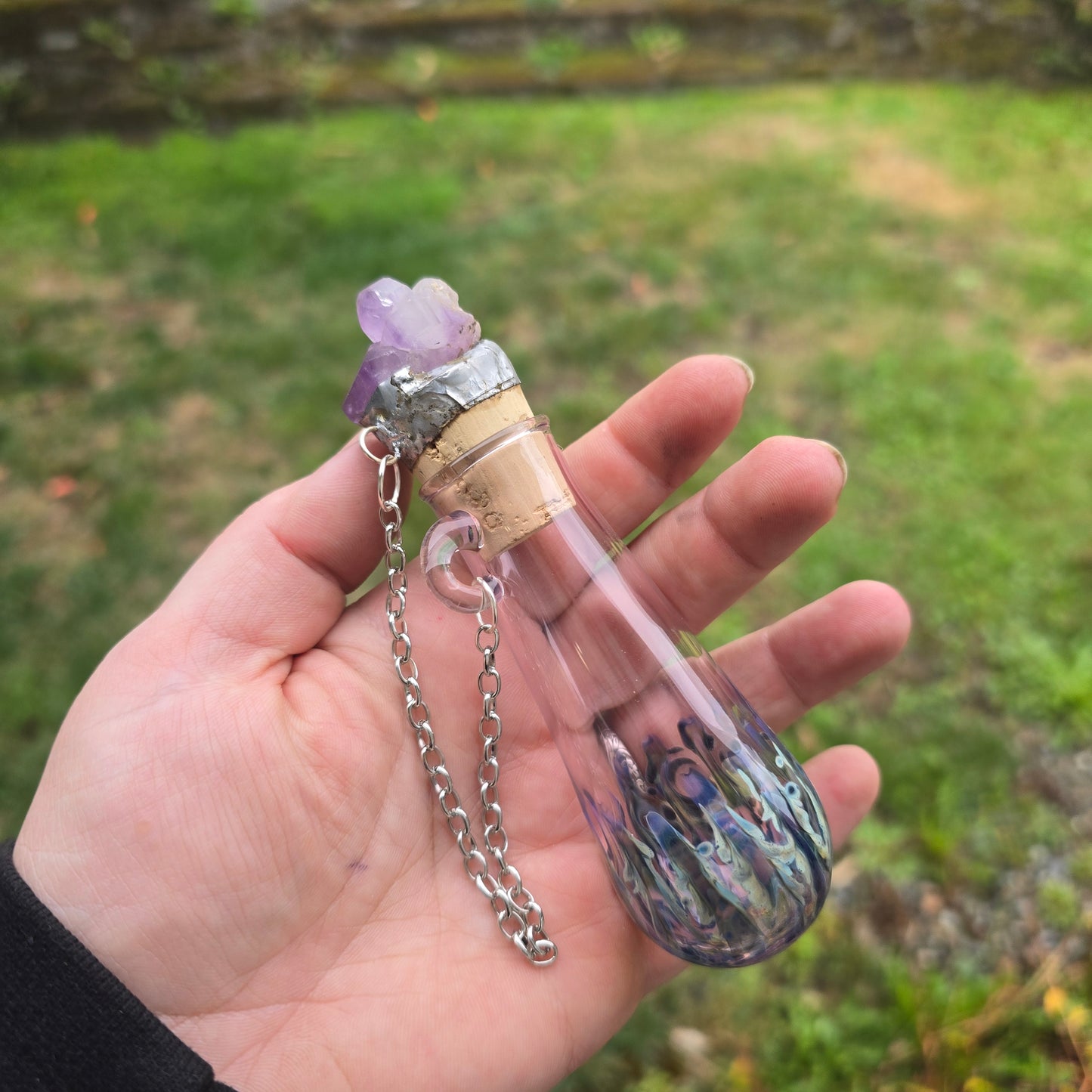 Handblown Glass Bodice Chiller with Quartz Crystal Topper - Renaissance Faire Accessories - Bodice Bottle
