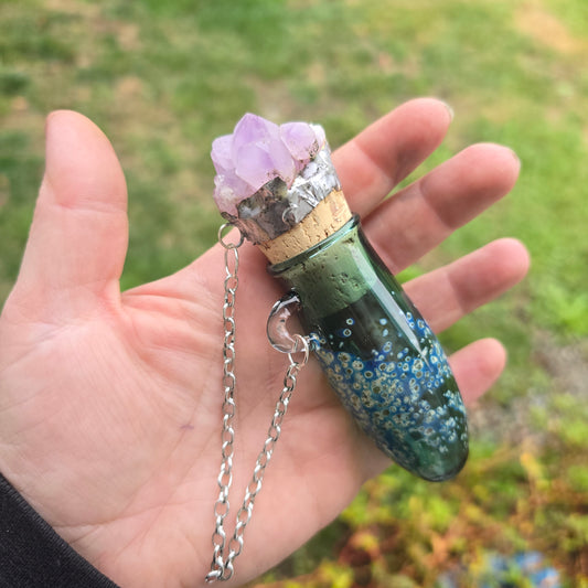 Handblown Glass Bodice Chiller with Quartz Crystal Topper - Renaissance Faire Accessories - Bodice Bottle