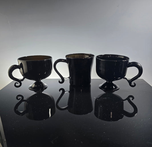Opaque Black Glass Tea Cups and Mugs