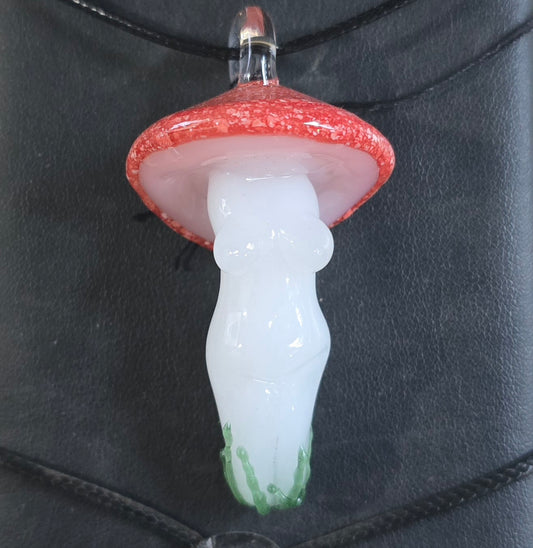 Mushroom Goddess Necklace, Goddess Glass Goddess Pendant