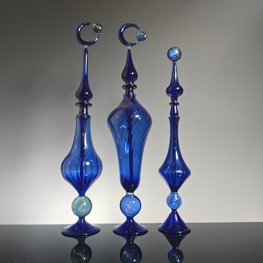 Moon Potion Bottle Collection With Galaxy Bubbles - Handblown Glass Moon Perfume Bottles - Made to Order