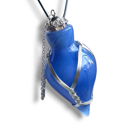 Potion Bottle Necklace, Glow in the Dark Handblown Glass,  Wire Wrapped with Ornate Closure