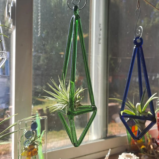 Pyramid Energy Crystal Clear Glass Air Plant Hanger, Clear, Colored or Multi Colored, Made to Order