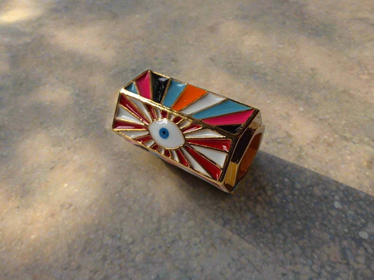Red and White Evil Eye Dreadlock Bead // 7mm Beads Hole  // Psychedelic Beads for Dreadlocks, Dread Beads, metal dread bead