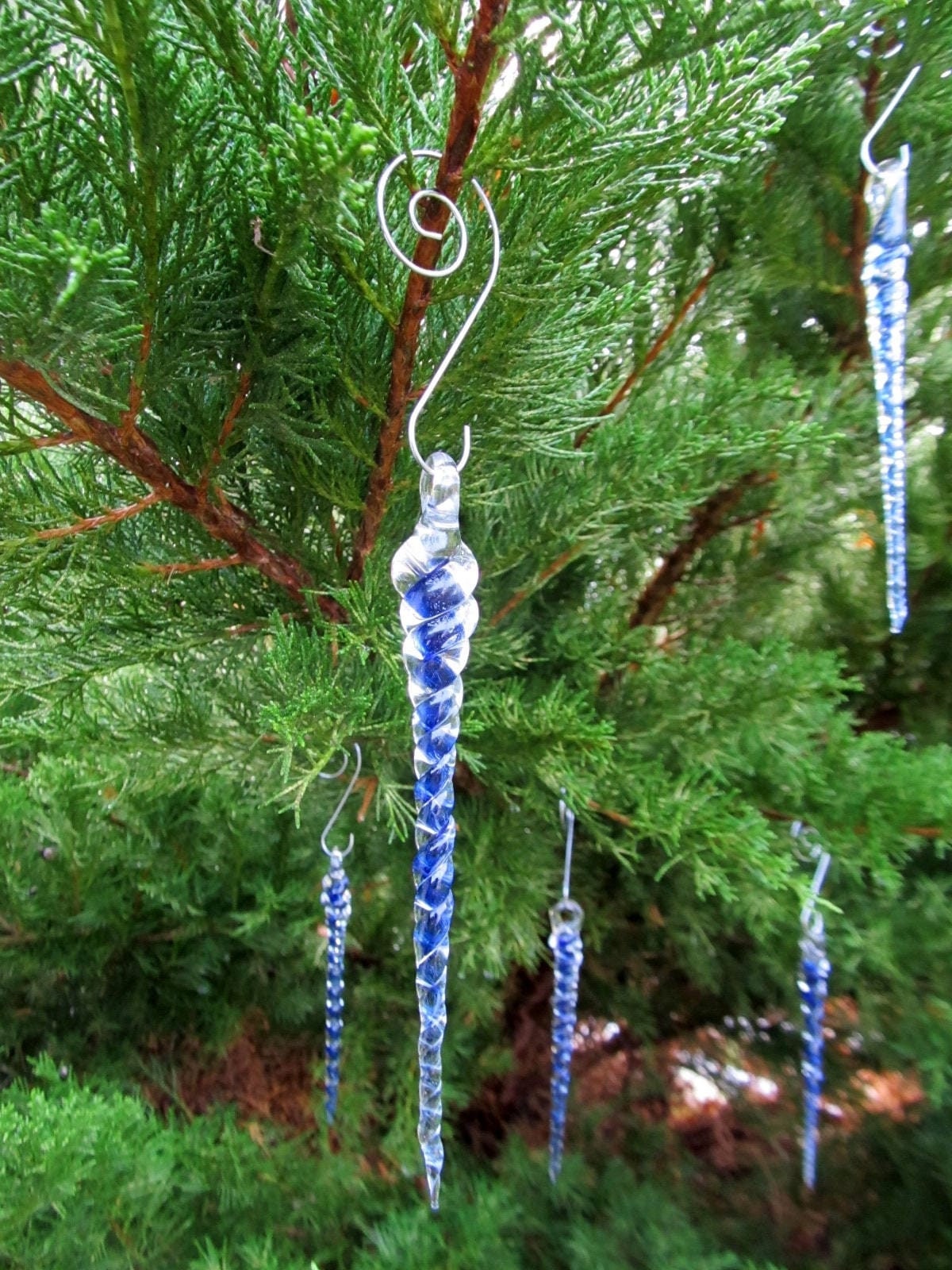 Handmade Glass Icicles, 3 Pack, Glass Icicle Tree Ornaments