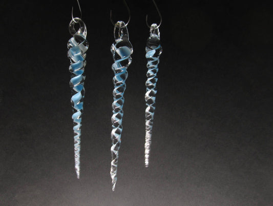 Handmade Glass Icicles, 3 Pack, Glass Icicle Tree Ornaments