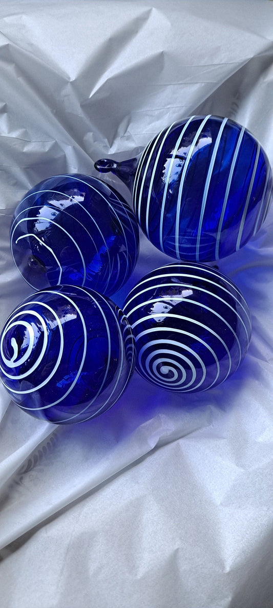Hand Blown Glass Cobalt Blue Ornament Collection