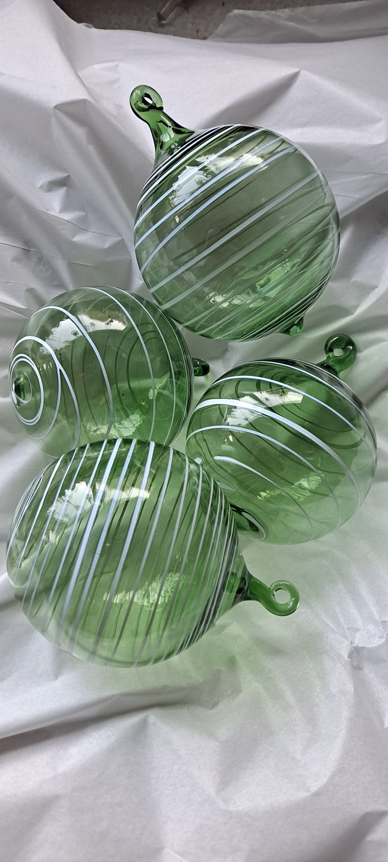 Hand Blown Glass Green Ornament Collection