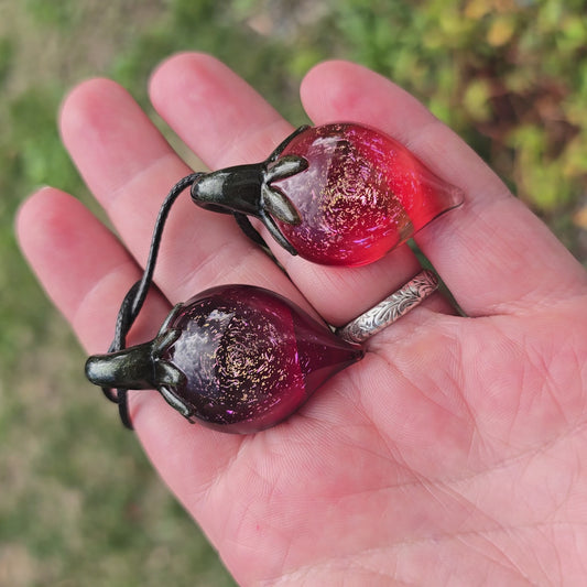 Strawberry Dichroic Glitter Pendant Necklace