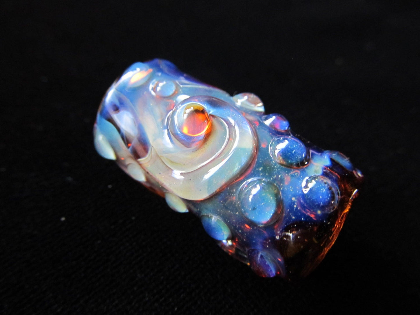 Fancy Silver Fume Glass Dread Bead, Amber, CUSTOM Bead Hole Sizes 4-16mm
