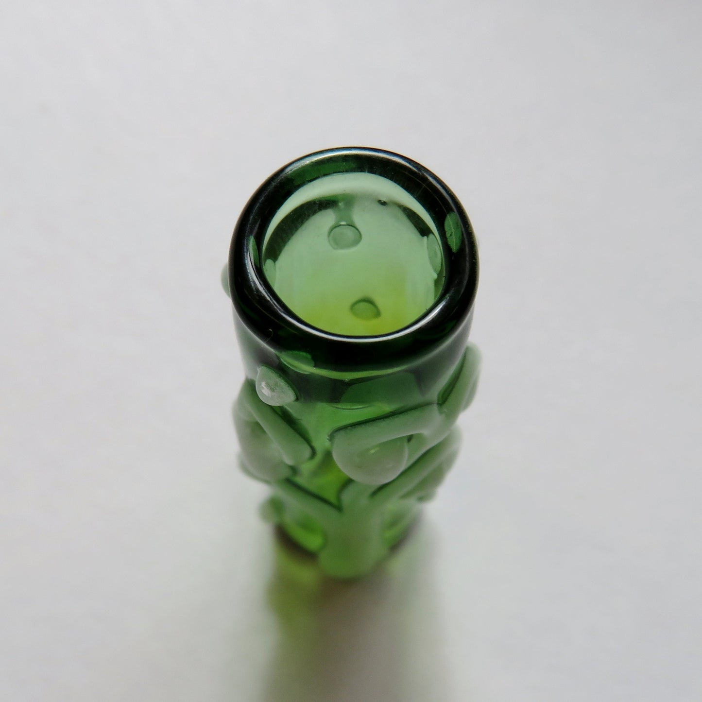 Glow in the Dark Spiral Tree on transparent green 8mm Bead Hole small size, Hand Blown Glass Dread Bead