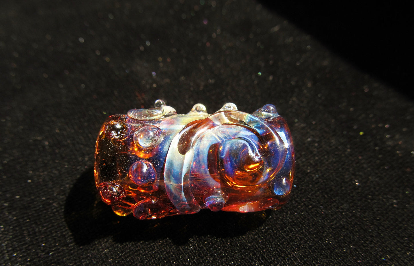 Fancy Silver Fume Glass Dread Bead, Amber, CUSTOM Bead Hole Sizes 4-16mm