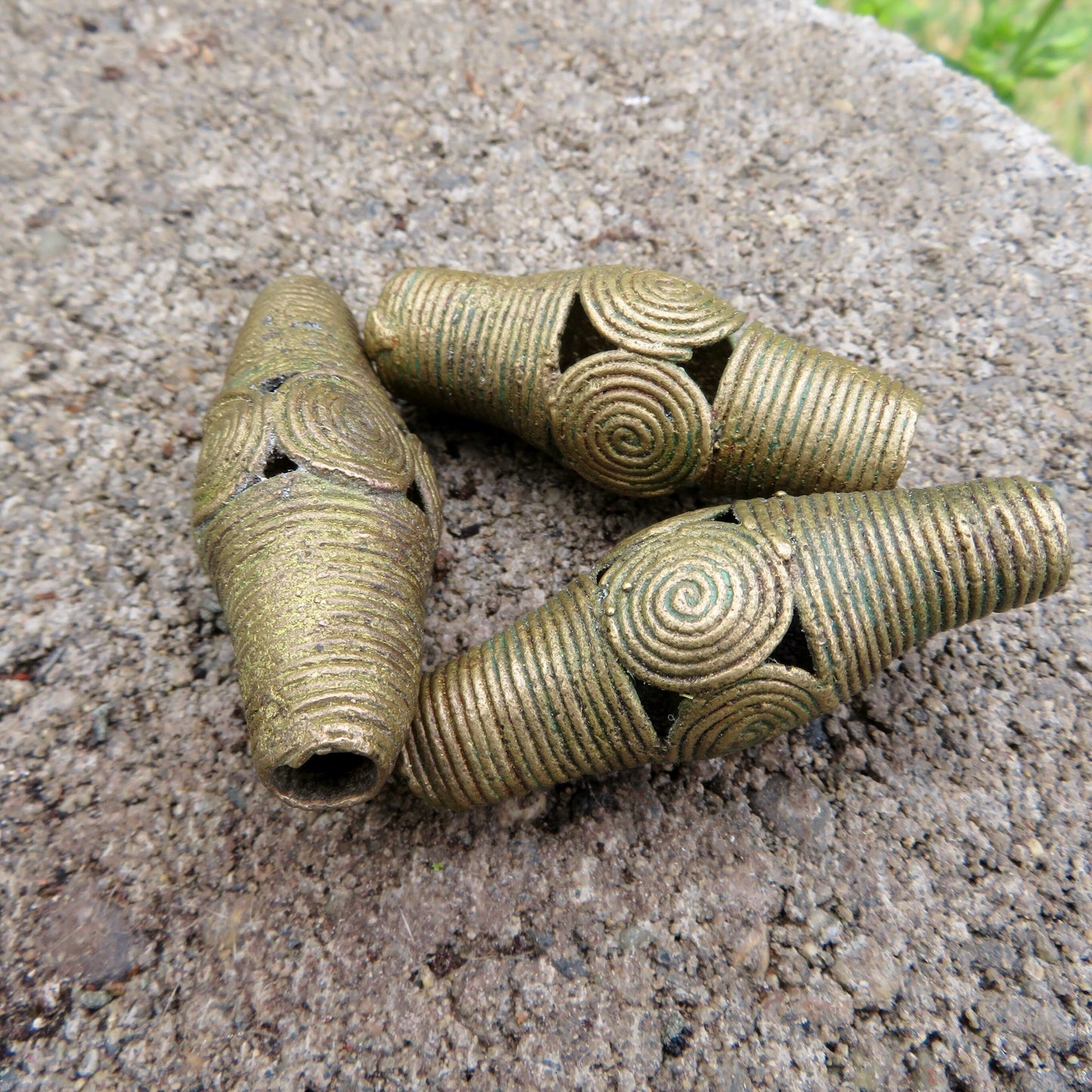 African brass Spiral cone Dread Bead - 4mm bead holes - Brass dread bead, Large hole beads, 4D049, , metal dread bead, metal dread bead