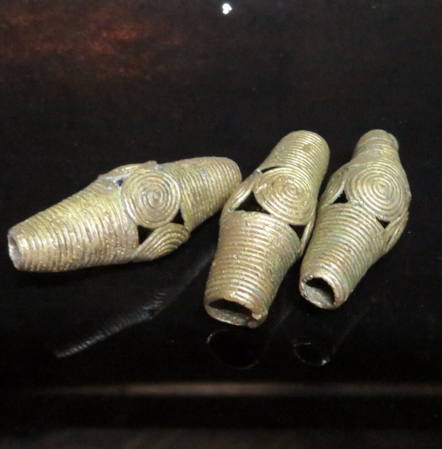 African brass Spiral cone Dread Bead - 4mm bead holes - Brass dread bead, Large hole beads, 4D049, , metal dread bead, metal dread bead