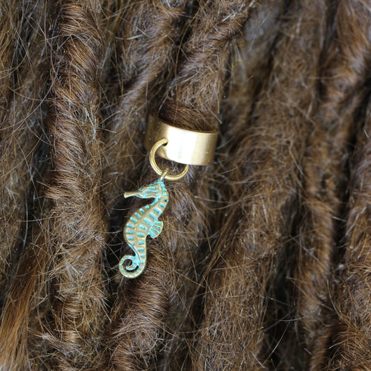 Brass Seahorse Dreadlock Bead - 10 mm bead hole - Copper Dread Bead, Dreadlock Accessories, Hair Jewelry, Loc Beads