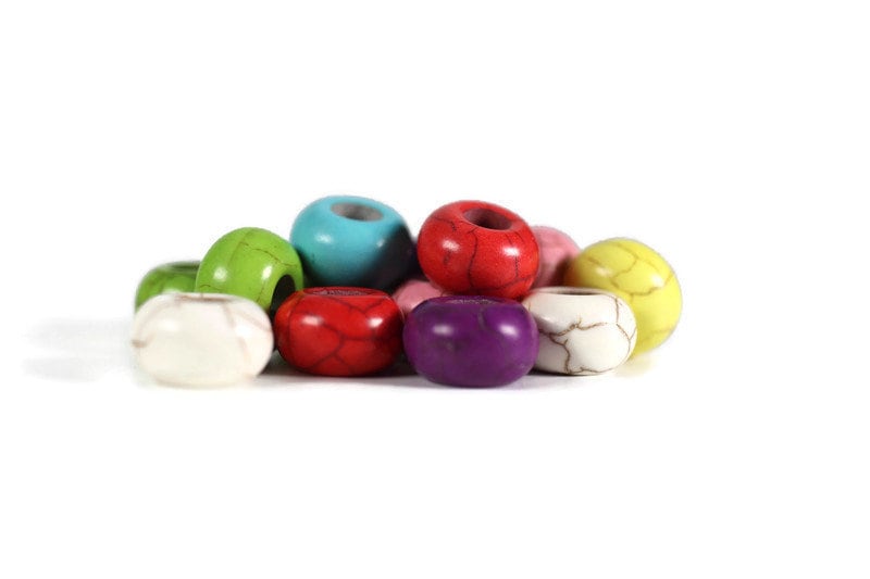 White Howlite Dread Beads // 6mm Bead Hole - 2 pack // Rainbow Dread Bead, Rainbow Dreadlock Bead, Dread Jewelry,  Dread Accessories, 6A31