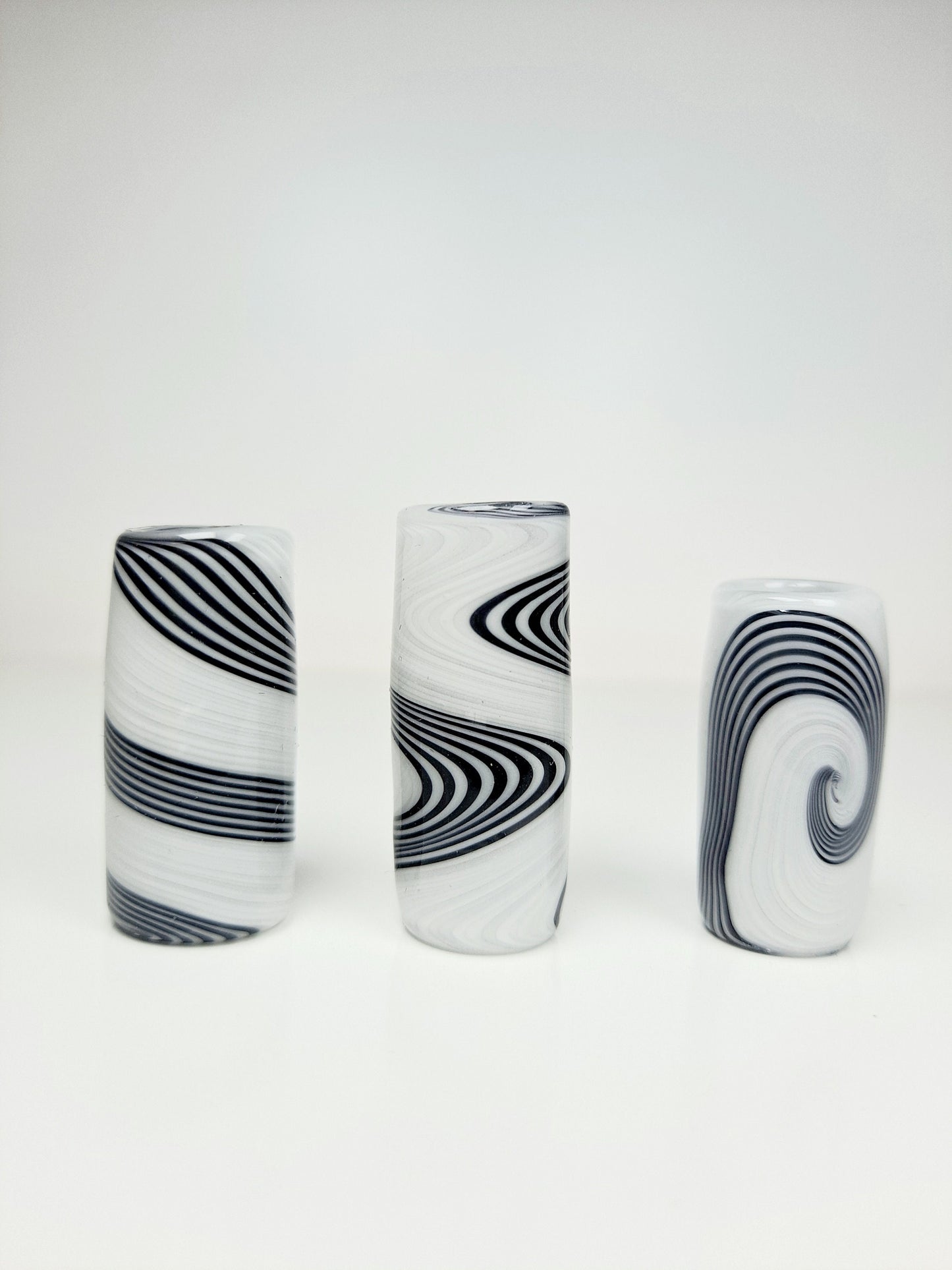 Black & White Stripe Glass Dread Bead / CUSTOM Style and sizes Options / 4-16mm Bead Holes / Spiral - Wig wag - Twist / Made To Order