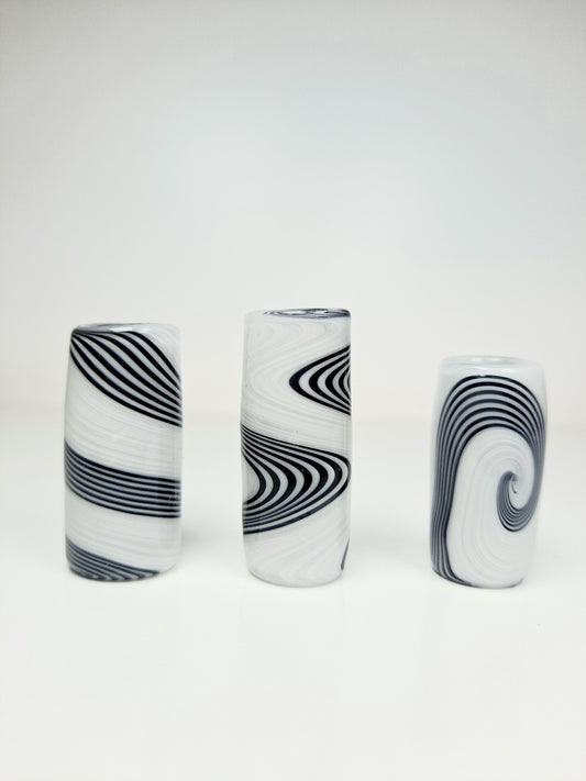 Black & White Stripe Glass Dread Bead / CUSTOM Style and sizes Options / 4-16mm Bead Holes / Spiral - Wig wag - Twist / Made To Order